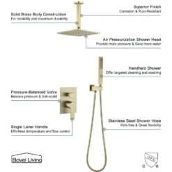 1-Spray Patterns With 2.3 GPM 10 In. Ceiling Mount Dual Shower Heads With Valve Included In Gold -Tahanbath gold tahanbath dual shower heads z smd 88002bg 76 1000