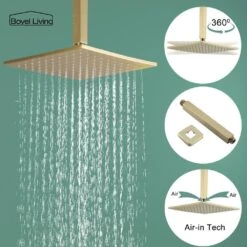 1-Spray Patterns With 2.3 GPM 10 In. Ceiling Mount Dual Shower Heads With Valve Included In Gold -Tahanbath gold tahanbath dual shower heads z smd 88002bg fa 1000
