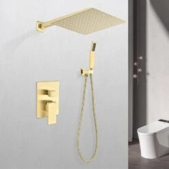 1-Spray Patterns Freestanding Square Dual Handheld Shower Head 2.5 GPM In Gold -Tahanbath gold tahanbath dual shower heads z th6001bg 4f 1000