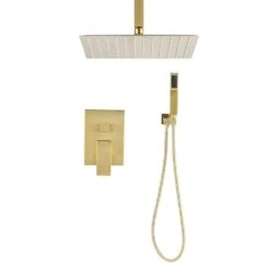 2-Spray 2.5 GPM Ceiling Mounted Dual Shower System Combo Set With Handheld And 10 In. Shower Head Gold