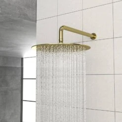 5-spray Dual 10 In. Wall Mount 1.8 GPM Shower Head And Handheld Shower Head In Gold -Tahanbath gold tahanbath dual shower heads z w1243136670 1f 1000
