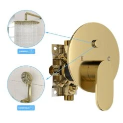5-spray Dual 10 In. Wall Mount 1.8 GPM Shower Head And Handheld Shower Head In Gold -Tahanbath gold tahanbath dual shower heads z w1243136670 76 1000