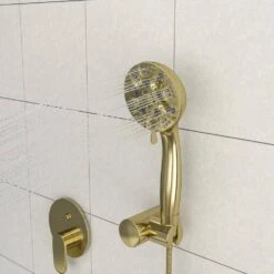 5-spray Dual 10 In. Wall Mount 1.8 GPM Shower Head And Handheld Shower Head In Gold -Tahanbath gold tahanbath dual shower heads z w1243136670 c3 1000