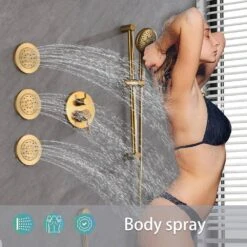 3-Spray Patterns Freestanding Round Dual Handheld Shower Head 1.8 GPM In Gold 12 3-Spray Patterns Freestanding Round Dual Handheld Shower Head 1.8 GPM In Gold -Tahanbath gold tahanbath dual shower heads z w928104462 1f 1000