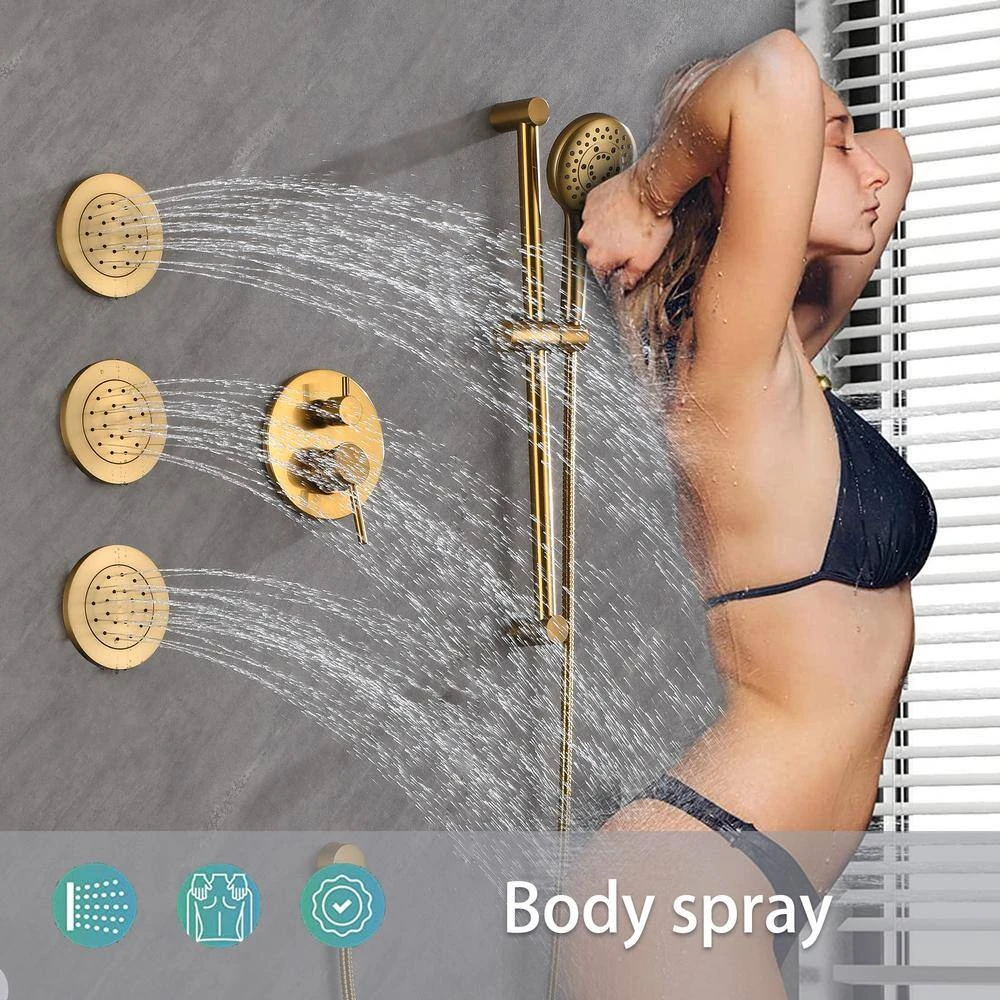 3-Spray Patterns Freestanding Round Dual Handheld Shower Head 1.8 GPM In Gold 5 3-Spray Patterns Freestanding Round Dual Handheld Shower Head 1.8 GPM In Gold - Image 5