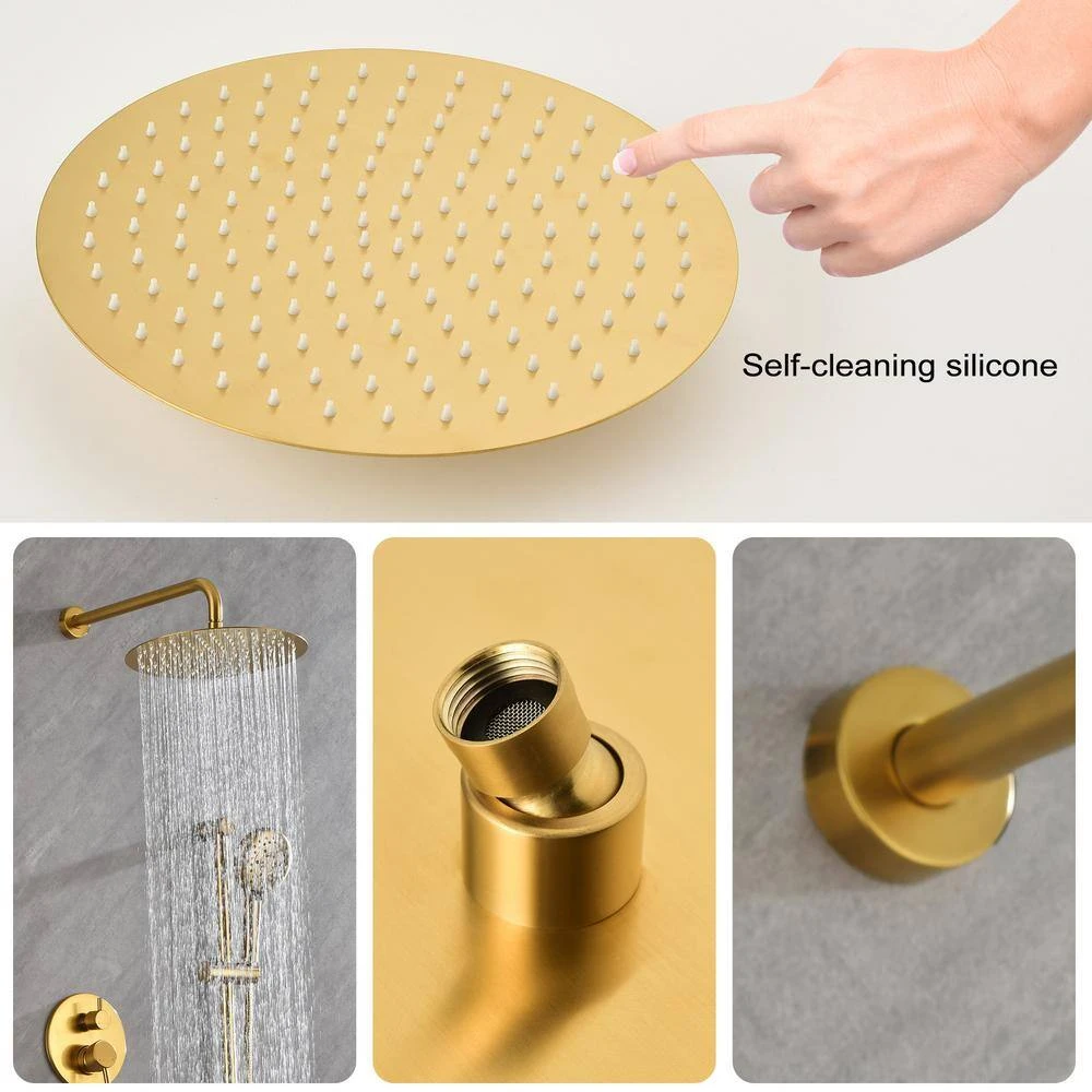 3-Spray Patterns Freestanding Round Dual Handheld Shower Head 1.8 GPM In Gold 6 3-Spray Patterns Freestanding Round Dual Handheld Shower Head 1.8 GPM In Gold - Image 6