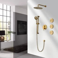 3-Spray Patterns Freestanding Round Dual Handheld Shower Head 1.8 GPM In Gold 11 3-Spray Patterns Freestanding Round Dual Handheld Shower Head 1.8 GPM In Gold -Tahanbath gold tahanbath dual shower heads z w928104462 4f 1000
