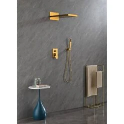 2-Spray Patterns With 0 In. 2.5GPM In Ceiling Mount Fixed Shower Head In Gold -Tahanbath gold tahanbath fixed shower heads z w1272 63355 1f 1000