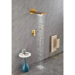 2-Spray Patterns With 0 In. 2.5GPM In Ceiling Mount Fixed Shower Head In Gold -Tahanbath gold tahanbath fixed shower heads z w1272 63355 31 1000