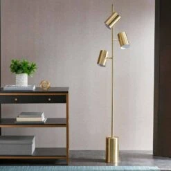 65.5 In. Gold Modern 3-Light Smart 1-Way (On/0ff) Standard Floor Lamp For Living Room With Metal Round Shade -Tahanbath gold tahanbath floor lamps ct xl 100336 31 1000