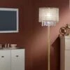 65 In. Gold Modern 1-Light Smart 1-Way (On/Off) Standard Floor Lamp For Living Room With Silk Drum Shade