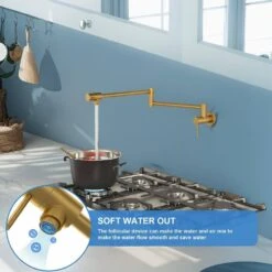 Pot Filler Faucet-Wall Mount Kitchen Sink Faucet Folding Stretchable With Single Hole 2-Handles, Gold -Tahanbath gold tahanbath pot fillers z w1243p262592 1f 1000