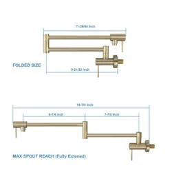 Pot Filler Faucet-Wall Mount Kitchen Sink Faucet Folding Stretchable With Single Hole 2-Handles, Gold -Tahanbath gold tahanbath pot fillers z w1243p262592 76 1000