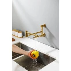 Wall Mounted Pot Filler With Two-Attachment In Gold -Tahanbath gold tahanbath pot fillers z w928104083 44 1000