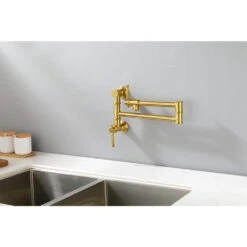 Wall Mounted Pot Filler With Two-Attachment In Gold -Tahanbath gold tahanbath pot fillers z w928104083 4f 1000