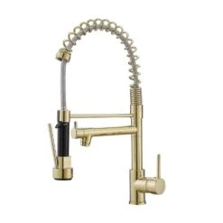 Commercial Kitchen Faucet With Pull Down Sprayer, Single Handle Single Lever Kitchen Sink Faucet Brushed Gold Faucet