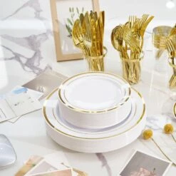 Gold/Silver Plastic Tableware Set-350-Pieces Gatherings Of 50+People -Tahanbath gold tahanbath serving sets z d01027heb3g 1f 1000