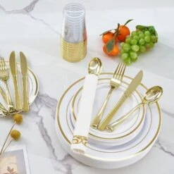 Gold/Silver Plastic Tableware Set-350-Pieces Gatherings Of 50+People -Tahanbath gold tahanbath serving sets z d01027heb3g 4f 1000