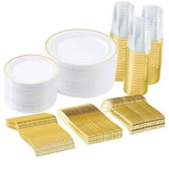 Gold/Silver Plastic Tableware Set-350-Pieces Gatherings Of 50+People