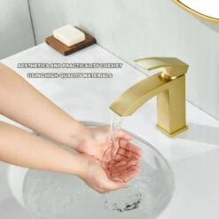 Single Handle Single Hole Bathroom Faucet Spot Resistant In Gold -Tahanbath gold tahanbath single hole bathroom faucets z w1272 64938 44 1000