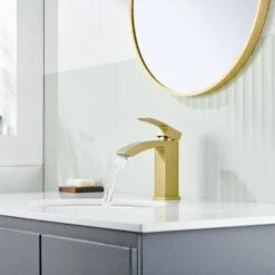 Single Handle Single Hole Bathroom Faucet Spot Resistant In Gold -Tahanbath gold tahanbath single hole bathroom faucets z w1272 64938 66 1000