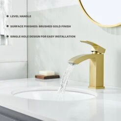 Single Handle Single Hole Bathroom Faucet Spot Resistant In Gold -Tahanbath gold tahanbath single hole bathroom faucets z w1272 64938 76 1000