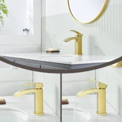 Single Handle Single Hole Bathroom Faucet Spot Resistant In Gold -Tahanbath gold tahanbath single hole bathroom faucets z w1272 64938 fa 1000