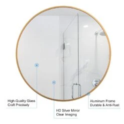 32 In. W X 32 In. H Small Round Alloy Metal Framed Wall Bathroom Vanity Mirror In Annealed Glass -Tahanbath gold tahanbath vanity mirrors dj w66231066 zq 44 1000