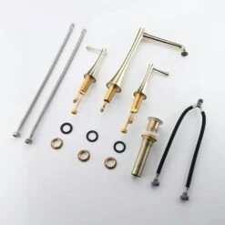 Titus Double Handle Wall Mounted Bathroom Faucet In Gold -Tahanbath gold tahanbath wall mounted faucets z w122462810 76 1000