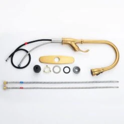 Single Handle Pull Down Sprayer Kitchen Faucet In Golden -Tahanbath golden tahanbath pull down kitchen faucets z w1932124131 4f 1000