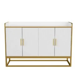 Modern Kitchen Buffet Storage Cabinet Cupboard White Gloss With Metal Legs For Living Room Kitchen -Tahanbath golden white tahanbath pantry organizers z w876134665 1f 1000