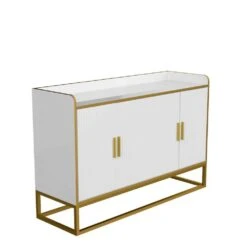 Modern Kitchen Buffet Storage Cabinet Cupboard White Gloss With Metal Legs For Living Room Kitchen -Tahanbath golden white tahanbath pantry organizers z w876134665 c3 1000