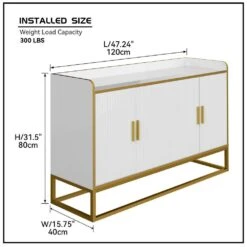 Modern Kitchen Buffet Storage Cabinet Cupboard White Gloss With Metal Legs For Living Room Kitchen -Tahanbath golden white tahanbath pantry organizers z w876134665 fa 1000