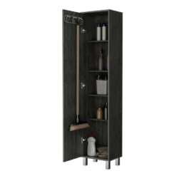 15.70 In. W X 11.70 In. D X 70.80 In. H Gray Wood Freestanding Linen Cabinet With 3 Broom Hangers In Gray 10 15.70 In. W X 11.70 In. D X 70.80 In. H Gray Wood Freestanding Linen Cabinet With 3 Broom Hangers In Gray -Tahanbath gray tahanbath linen cabinets ct xl p176120 1f 1000