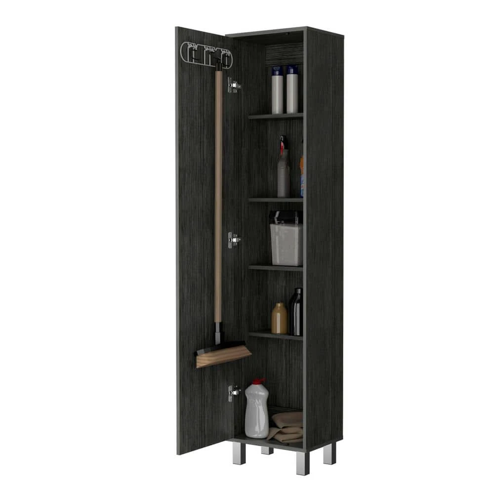 15.70 In. W X 11.70 In. D X 70.80 In. H Gray Wood Freestanding Linen Cabinet With 3 Broom Hangers In Gray 5 15.70 In. W X 11.70 In. D X 70.80 In. H Gray Wood Freestanding Linen Cabinet With 3 Broom Hangers In Gray - Image 5