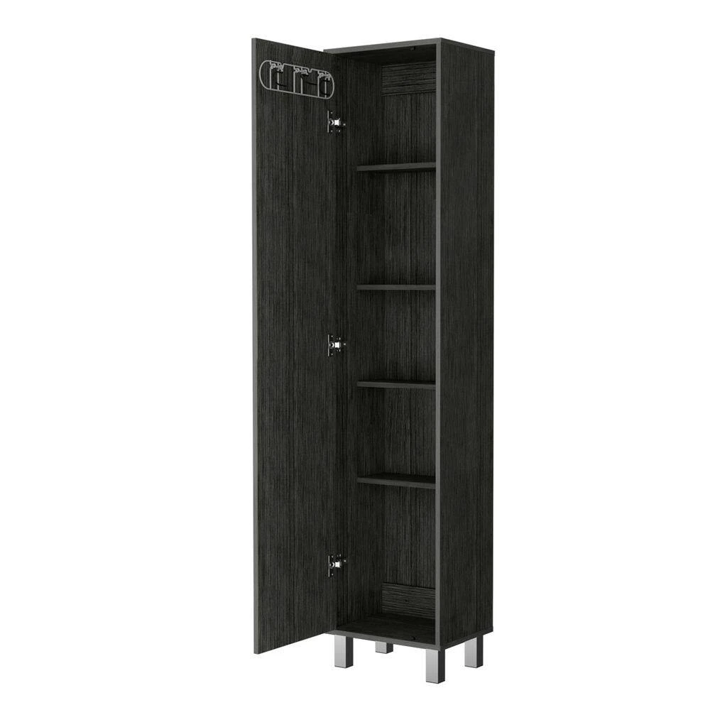 15.70 In. W X 11.70 In. D X 70.80 In. H Gray Wood Freestanding Linen Cabinet With 3 Broom Hangers In Gray 4 15.70 In. W X 11.70 In. D X 70.80 In. H Gray Wood Freestanding Linen Cabinet With 3 Broom Hangers In Gray - Image 4