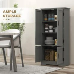 11.80 In. W X 23.50 In. D X 48.50 In. H Particle Board Freestanding Linen Cabinet With 4-Door And Shelves In Gray -Tahanbath gray tahanbath linen cabinets ct xl p249918 44 1000