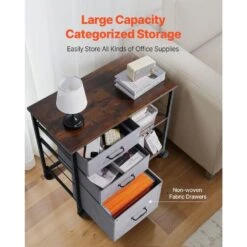 Mobile Metal File Cabinet With 3-Fabric Drawers And 2-Open Shelves In Gray -Tahanbath gray tahanbath pantry organizers z w1247p179943 1f 1000