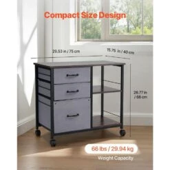 Mobile Metal File Cabinet With 3-Fabric Drawers And 2-Open Shelves In Gray -Tahanbath gray tahanbath pantry organizers z w1247p179943 4f 1000