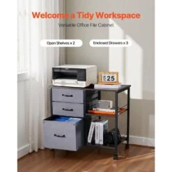 Mobile Metal File Cabinet With 3-Fabric Drawers And 2-Open Shelves In Gray -Tahanbath gray tahanbath pantry organizers z w1247p179943 c3 1000