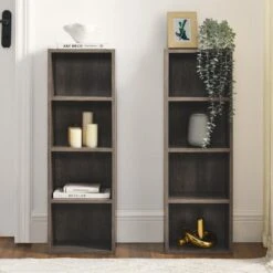 8-Tier Media Tower Rack, CD DVD Slim Storage Cabinet With Adjustable Shelves, Tall Narrow Bookcase In Gray