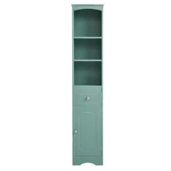 13.4 In. W X 9.1 In. D X 66.9 In. H Green MDF Freestanding Linen Cabinet With Drawer In Green