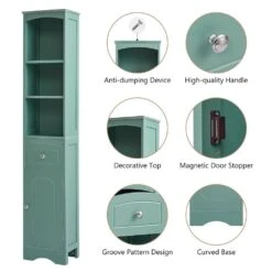 13.4 In. W X 9.1 In. D X 66.9 In. H Green MDF Freestanding Linen Cabinet With Drawer In Green -Tahanbath green tahanbath linen cabinets q g wf289423aac fa 1000