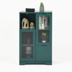 MDF Painted Cabinet With Glass Doors And Drawer, Open Storage Space,Bedroom, Living Room In Green -Tahanbath green tahanbath pantry organizers z b061110707 1f 1000