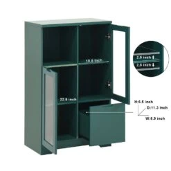 MDF Painted Cabinet With Glass Doors And Drawer, Open Storage Space,Bedroom, Living Room In Green -Tahanbath green tahanbath pantry organizers z b061110707 44 1000