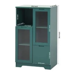 MDF Painted Cabinet With Glass Doors And Drawer, Open Storage Space,Bedroom, Living Room In Green -Tahanbath green tahanbath pantry organizers z b061110707 fa 1000
