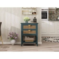 2 Drawer Side Table, Naturel Rattan, End Table, Suitable For Bedroom, Living Room, Study -Tahanbath green tahanbath pantry organizers z w68858072 4f 1000