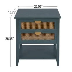 2 Drawer Side Table, Naturel Rattan, End Table, Suitable For Bedroom, Living Room, Study -Tahanbath green tahanbath pantry organizers z w68858072 76 1000