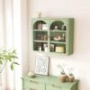 27.56 In. Green Glass-Door Wall Cabinet, Woven Pattern, 3-Tier, For Various Rooms
