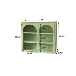 27.56 In. Green Glass-Door Wall Cabinet, Woven Pattern, 3-Tier, For Various Rooms -Tahanbath green tahanbath pantry organizers z w757135228 c3 1000